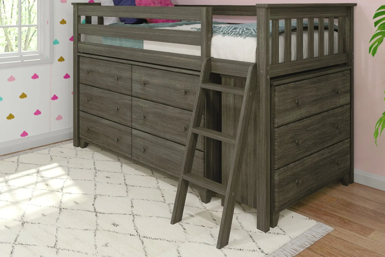 Kids Irenka II Brown Twin Loft Bed with Dresser - Thumbnail - Image 2