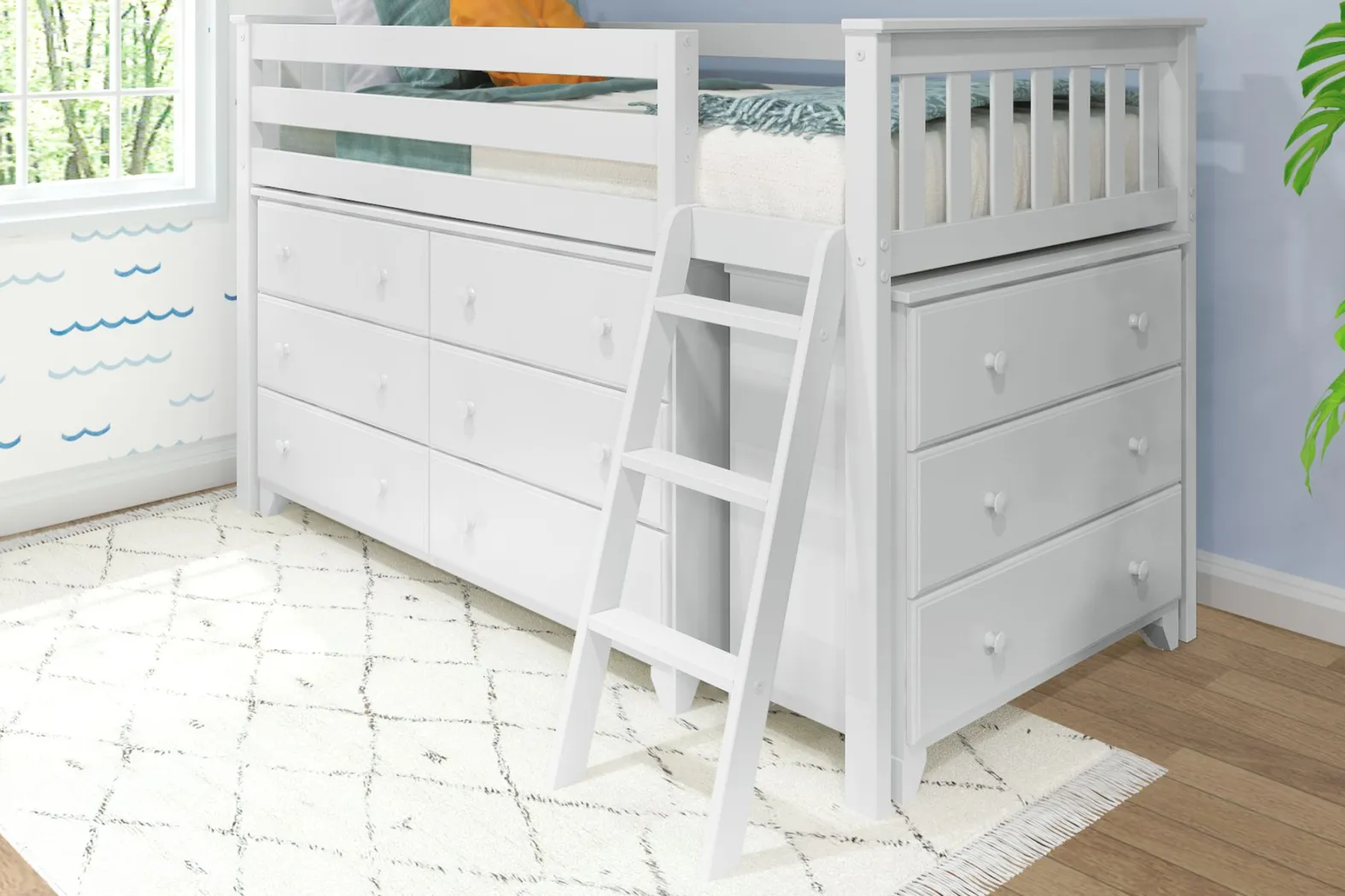 Kids Irenka II White Twin Loft Bed with Dresser - Thumbnail - Image 2