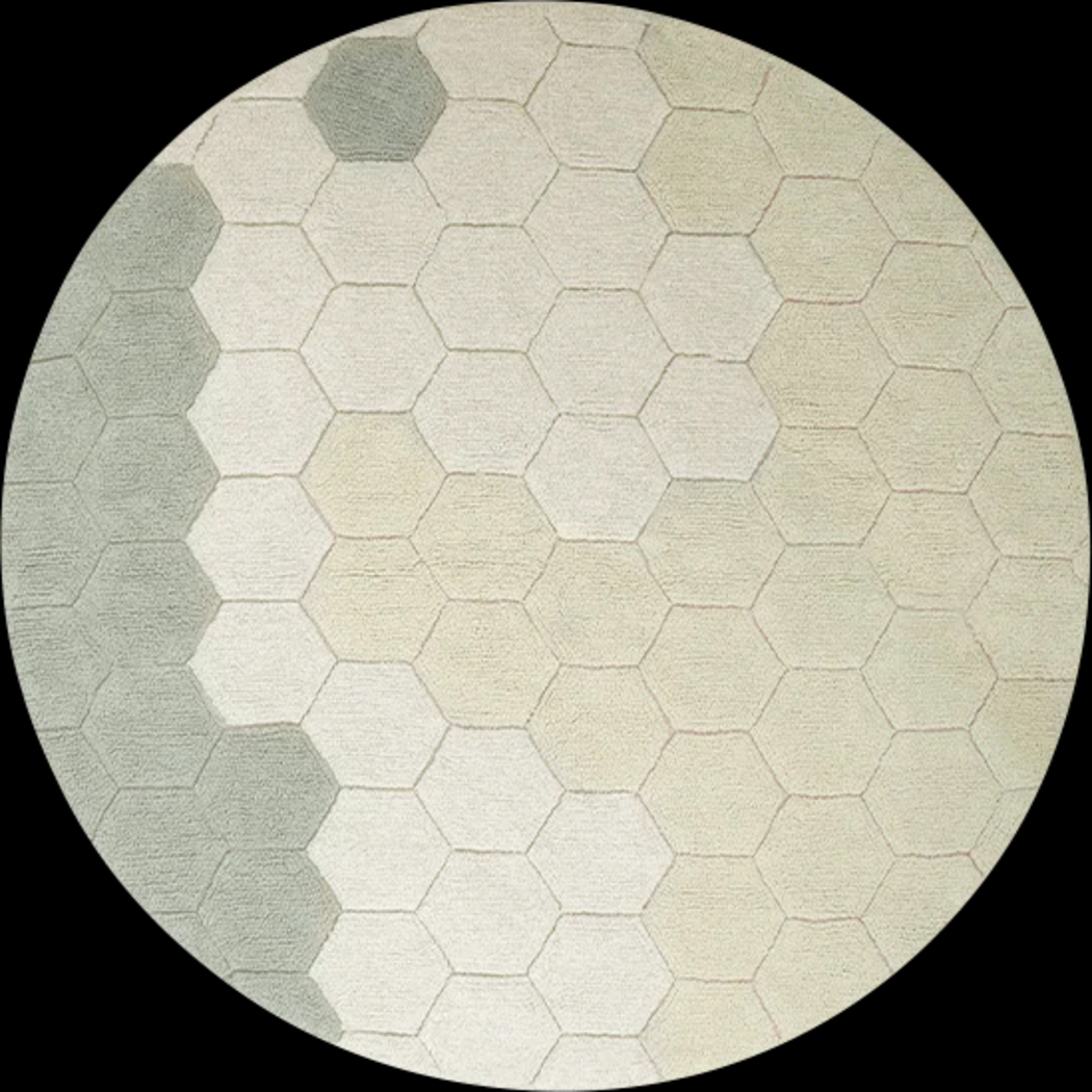 Kids Ivory 4'7 Honeycomb Machine Washable Round Rug - Thumbnail - Image 1