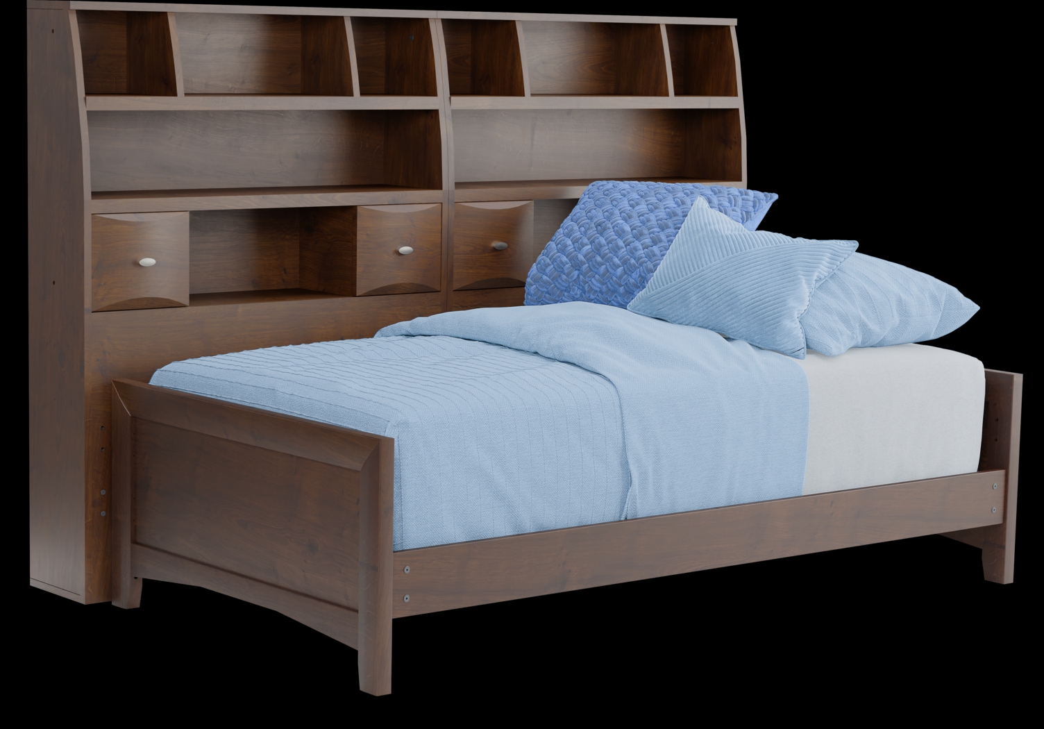 Kids Ivy League 2.0 Walnut 5 Pc Twin Bookcase Wall Bed - Thumbnail - Image 1