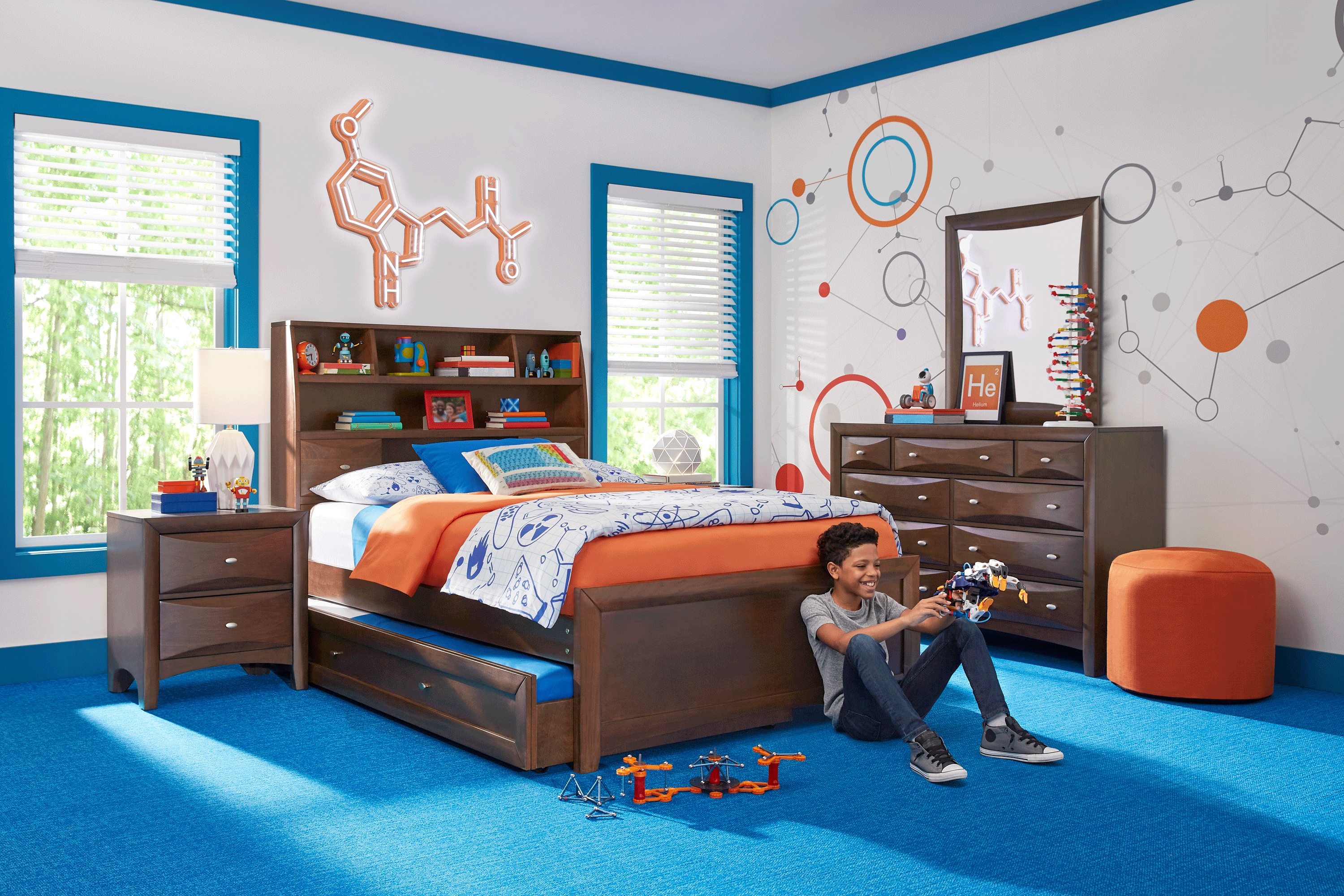Kids Ivy League 2.0 Walnut Full Bookcase Bedroom - Thumbnail - Image 1