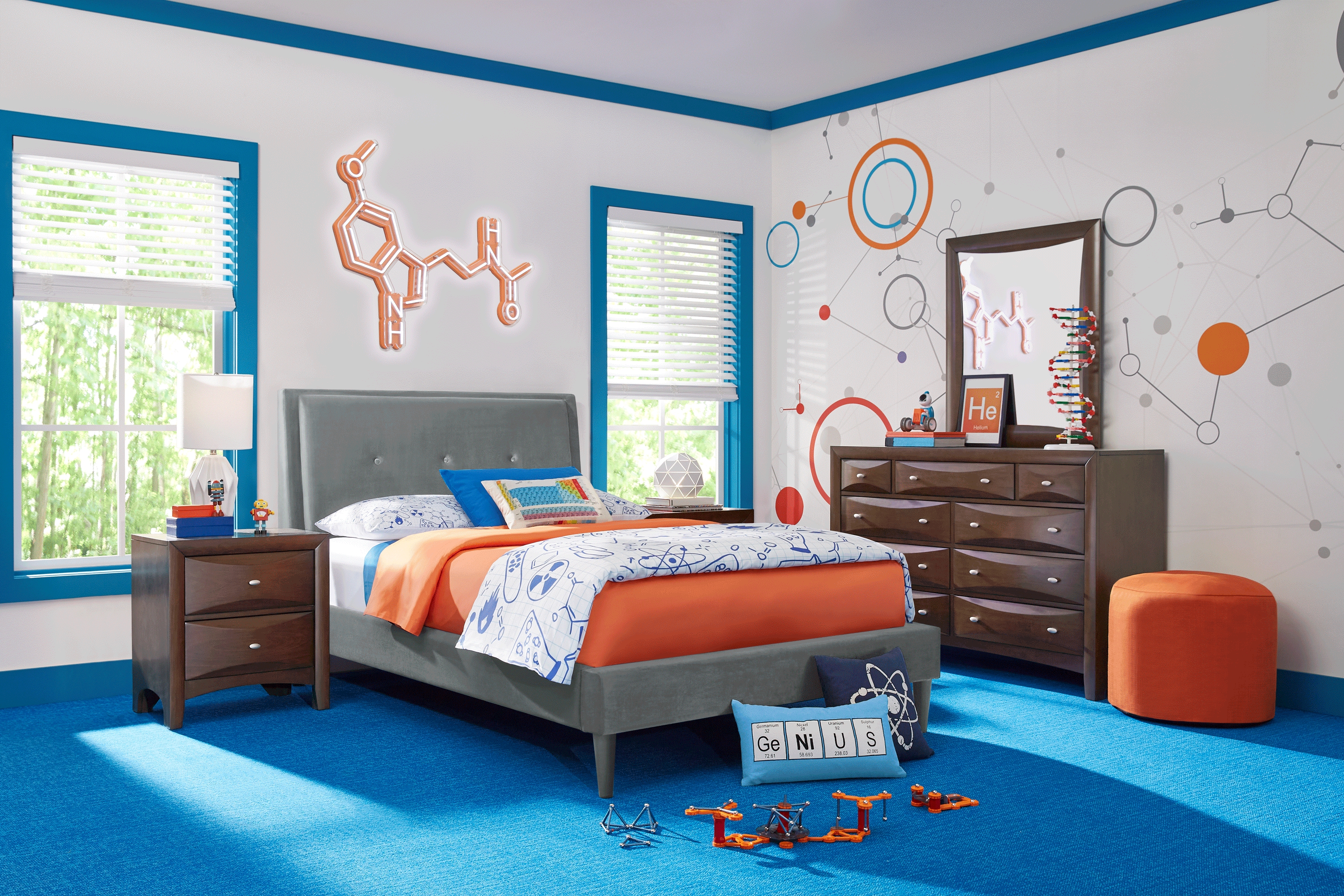 Kids Ivy League 2.0 Walnut Bedroom with Jaidyn Gray Full Upholstered Bed - Thumbnail - Image 1