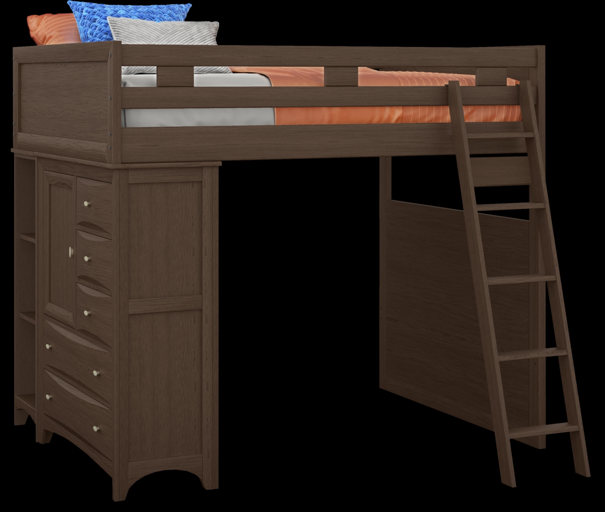 Ivy League 2.0 Walnut Full Loft with Chest and Bookcase - Thumbnail - Image 1