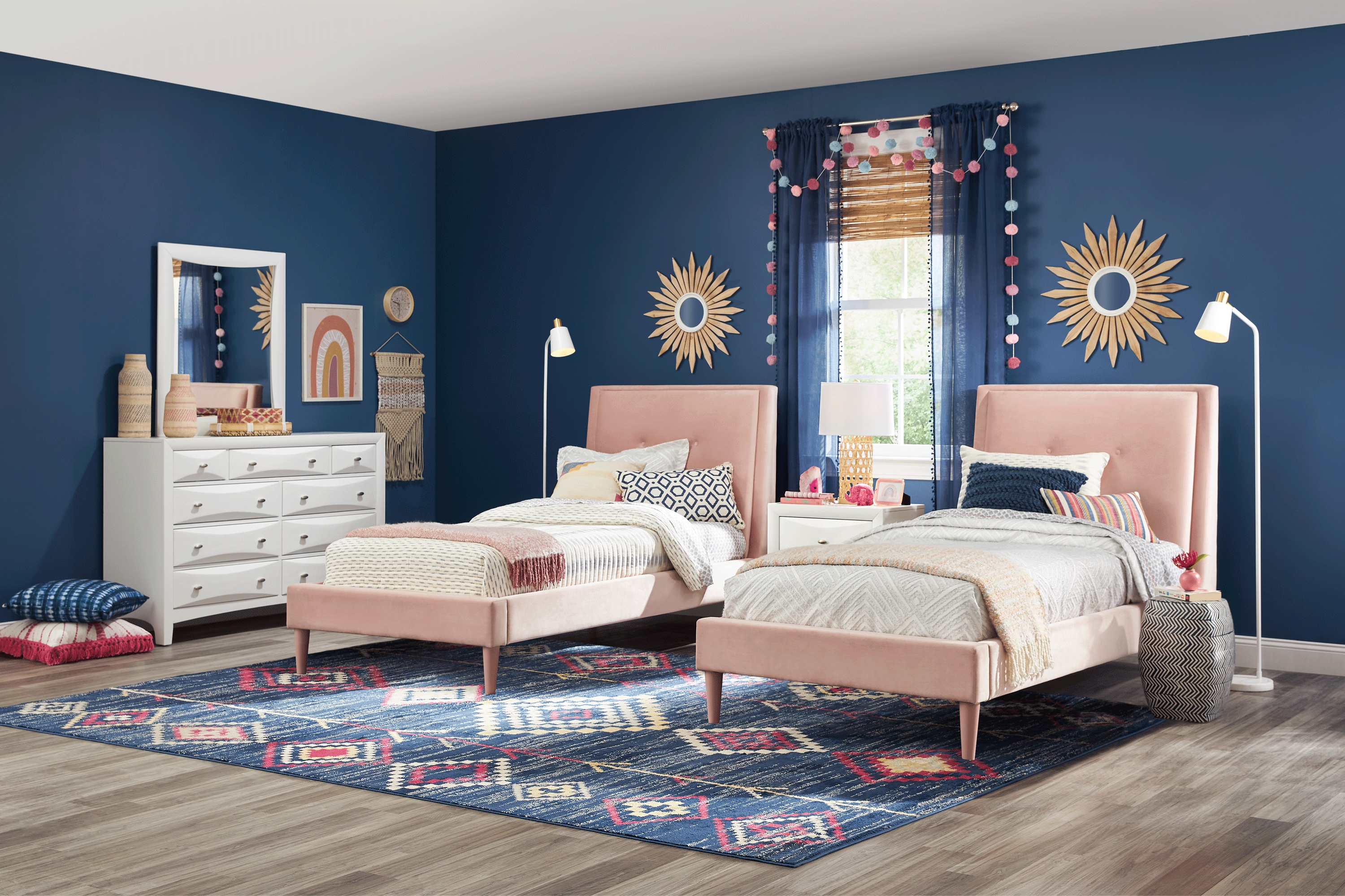 Kids Ivy League 2.0 White 5 Pc Bedroom with Jaidyn Pink Twin Upholstered Bed - Thumbnail - Image 1