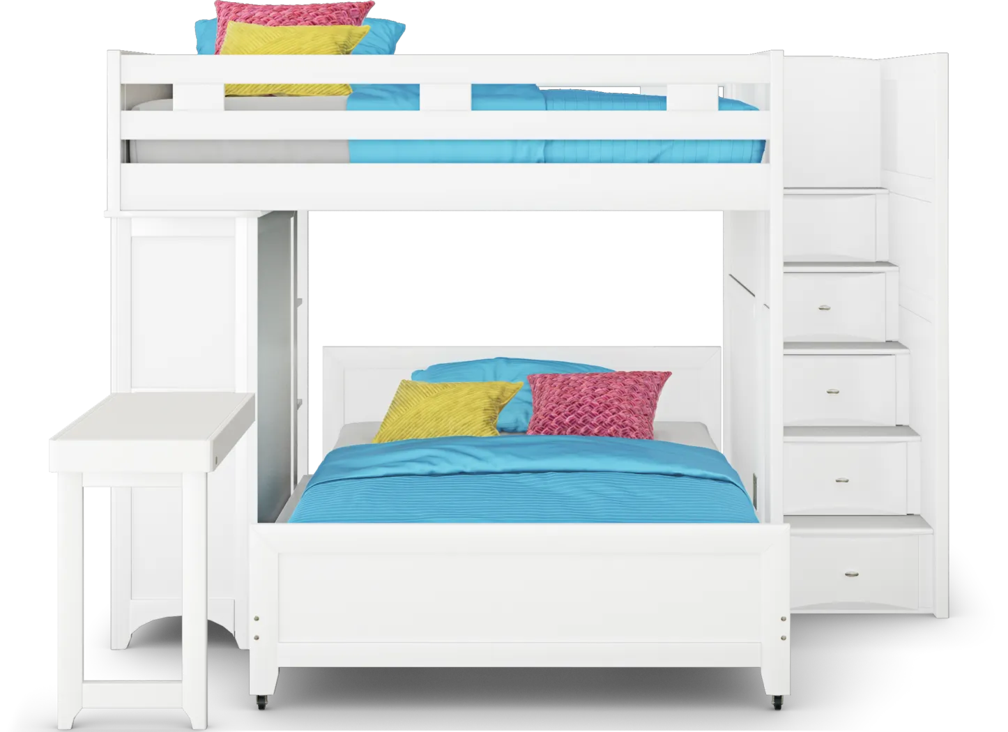 Ivy League 2.0 White Full/Full Step Loft with Chest and Bookcase with Desk Attachment - Thumbnail - Image 2
