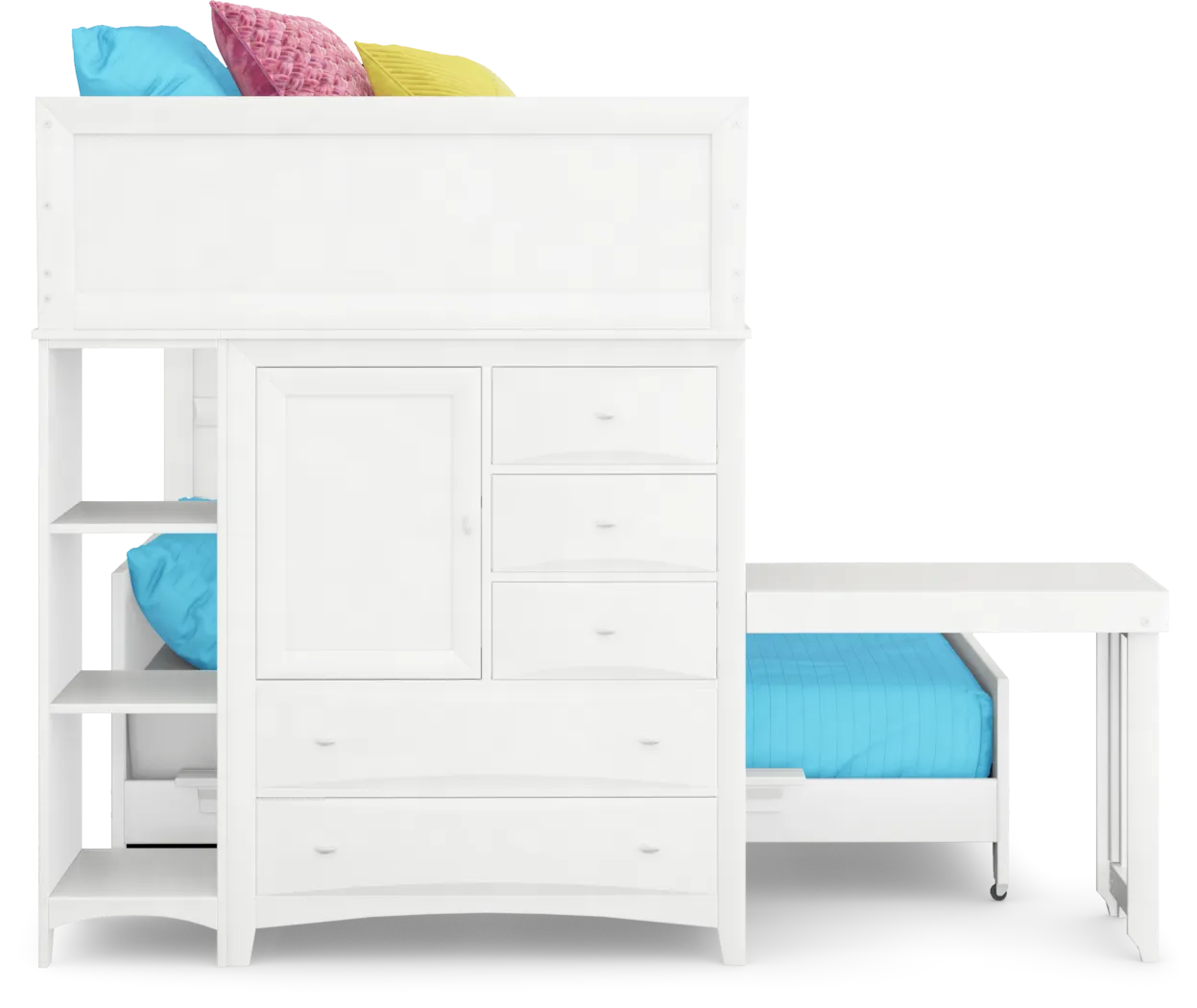 Ivy League 2.0 White Full/Full Step Loft with Chest and Bookcase with Desk Attachment - Thumbnail - Image 3