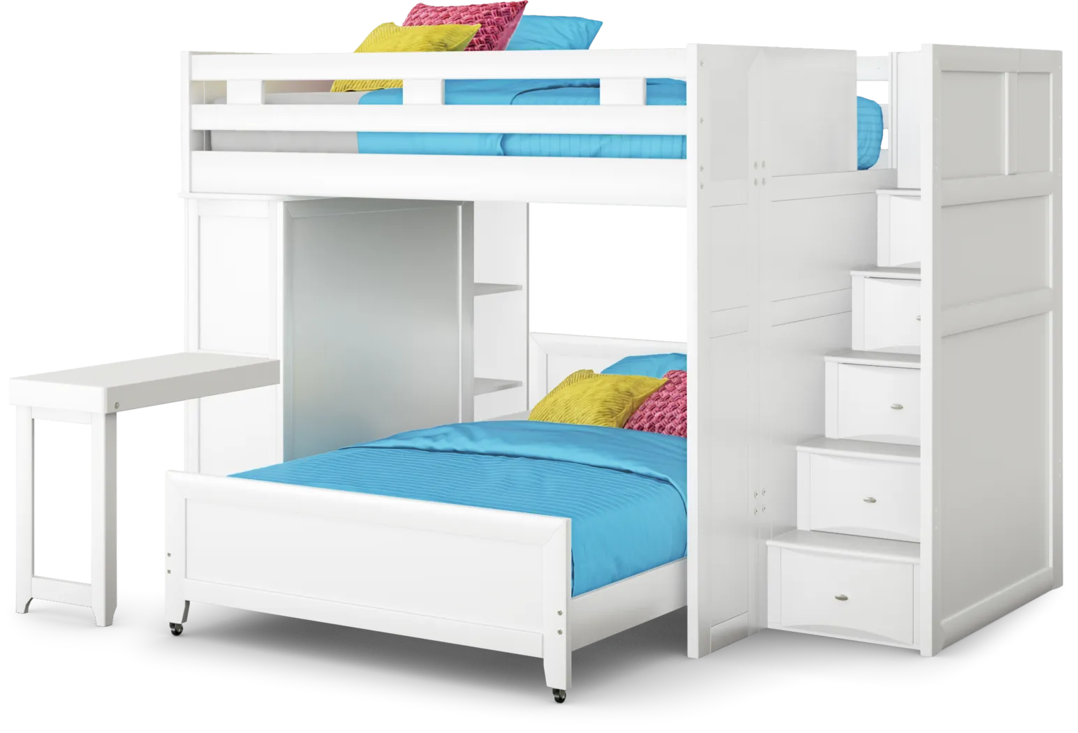 Ivy League 2.0 White Full/Full Step Loft with Chest and Bookcase with Desk Attachment - Thumbnail - Image 4