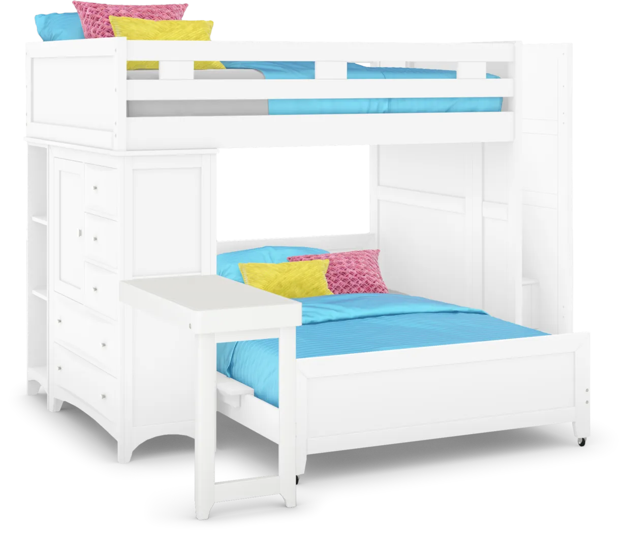 Ivy League 2.0 White Full/Full Step Loft with Chest and Bookcase with Desk Attachment - Thumbnail - Image 1