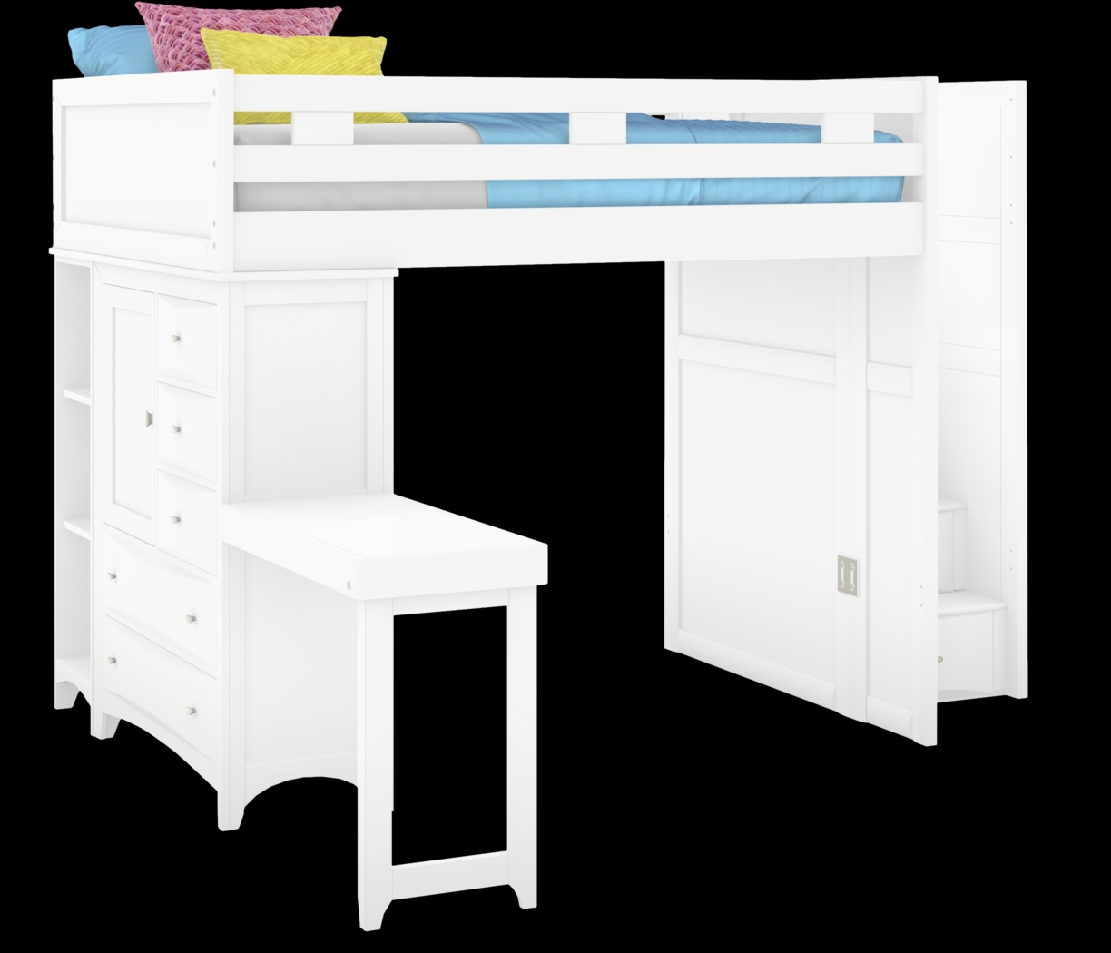 Ivy League 2.0 White Full Step Loft with Chest Bookcase with Desk Attachment - Thumbnail - Image 1