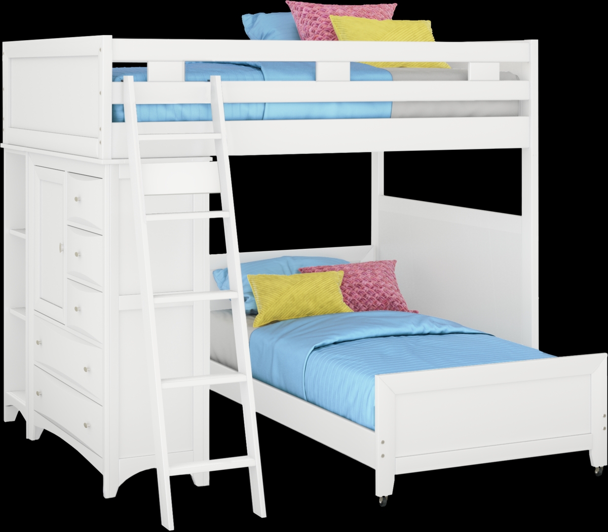 Ivy League 2.0 White Full/Twin Loft with Chest and Bookcase - Thumbnail - Image 1