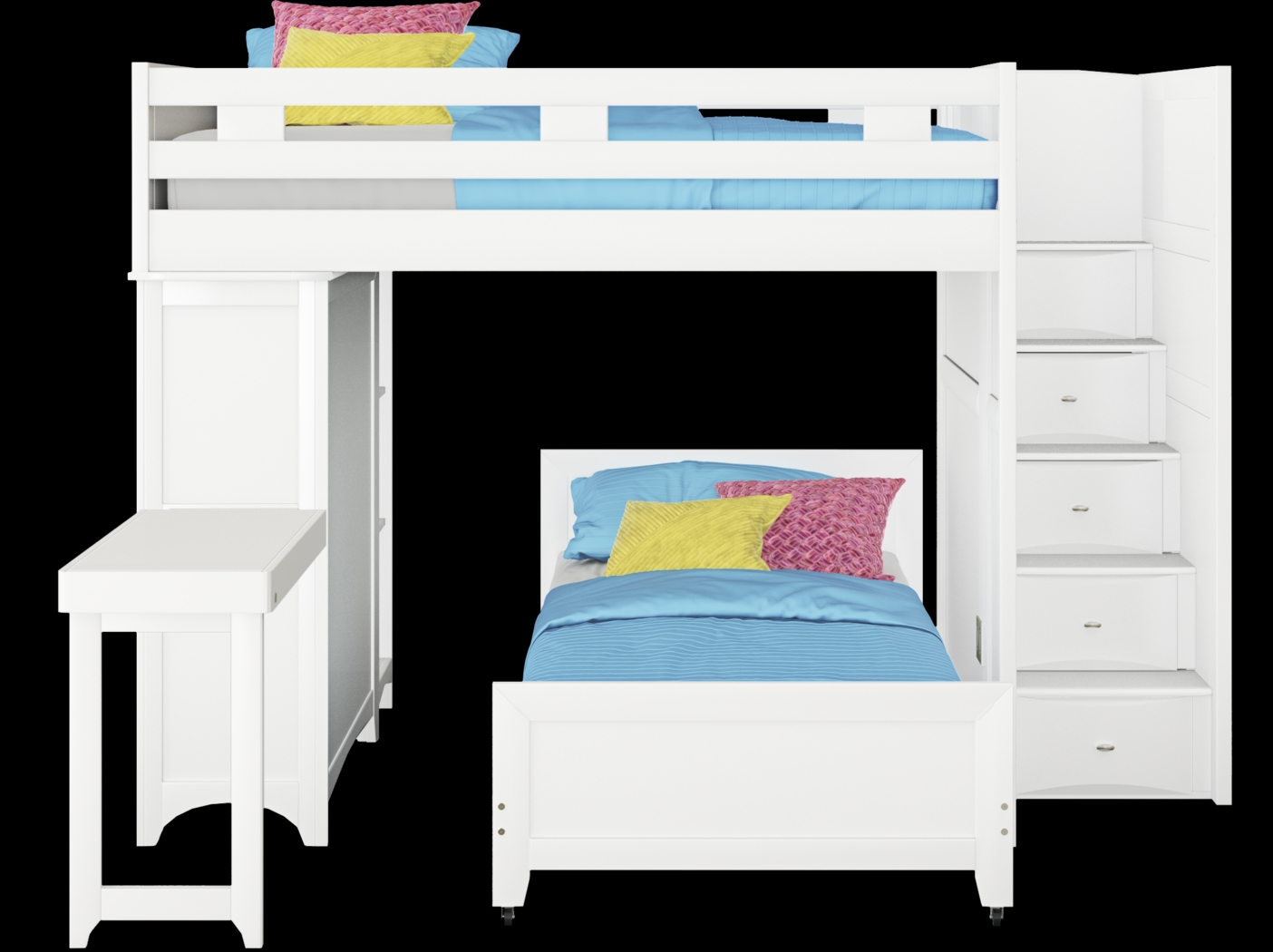 Ivy League 2.0 White Full/Twin Step Bunk with Chest, Bookcase & Desk Attachment - Thumbnail - Image 2