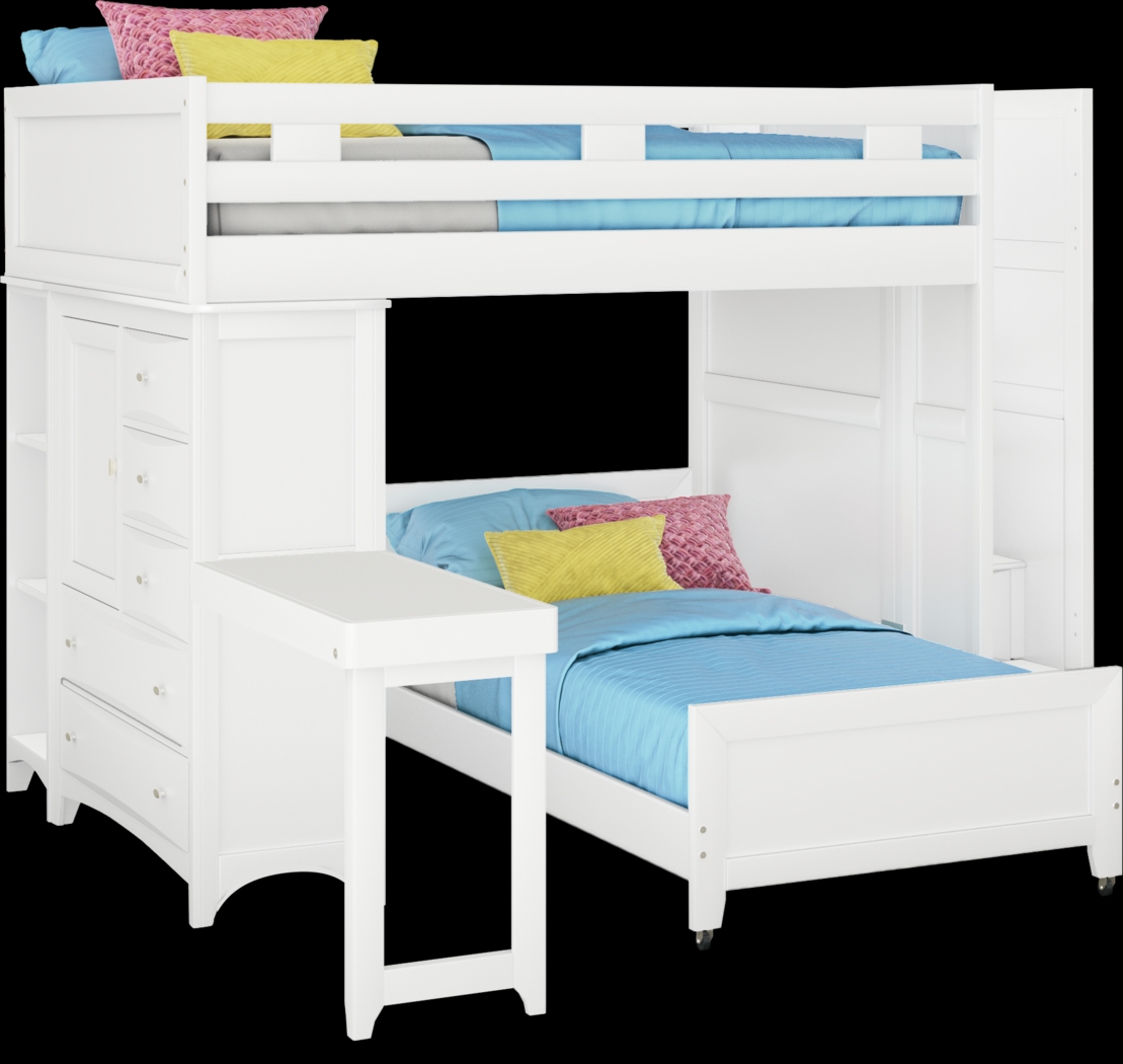 Ivy League 2.0 White Full/Twin Step Bunk with Chest, Bookcase & Desk Attachment - Thumbnail - Image 1