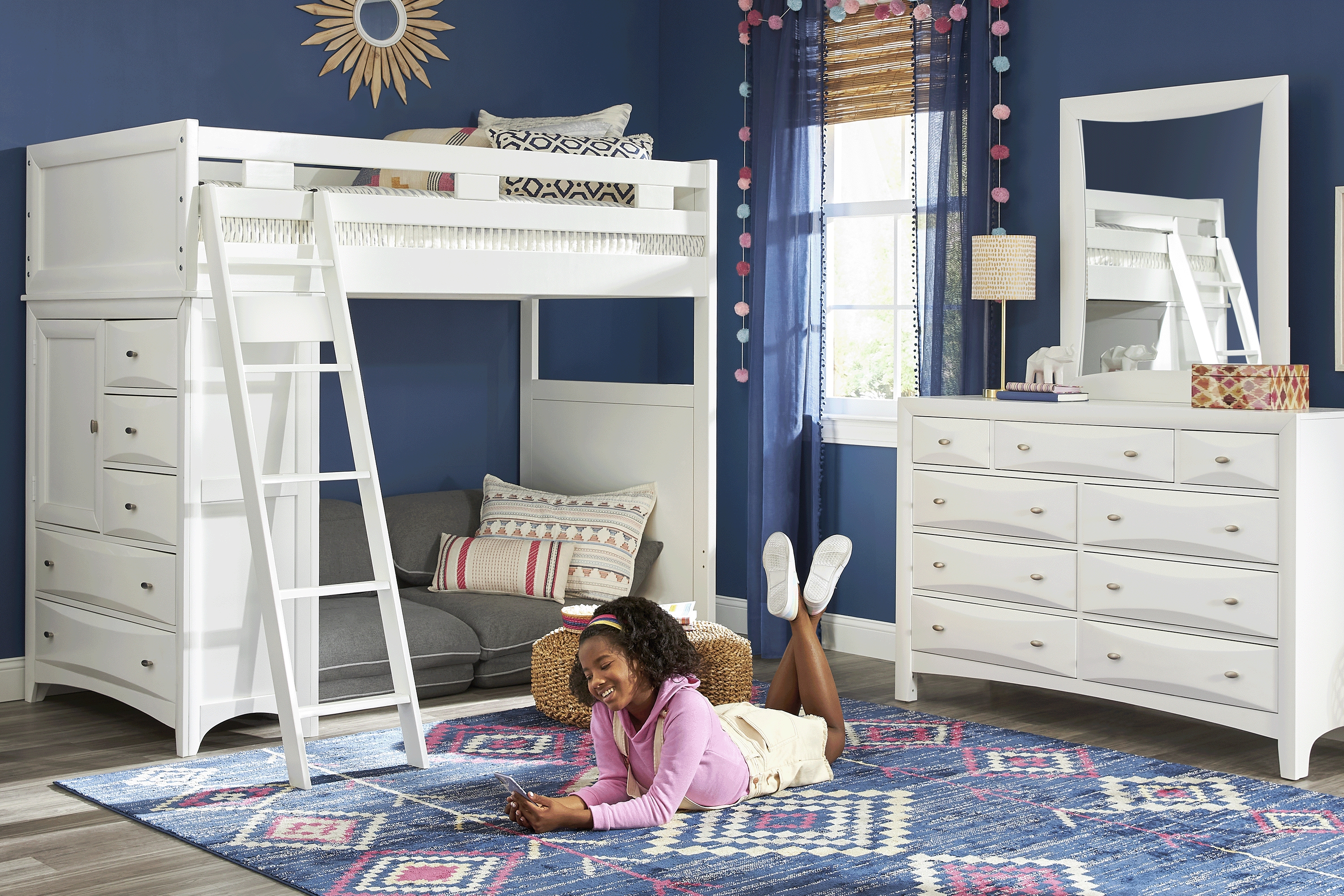 Ivy League 2.0 White Twin Loft Bed with Chest - Thumbnail - Image 2