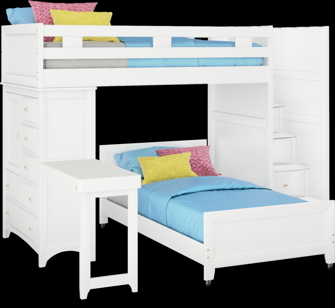 Kids Ivy League 2.0 White Twin/Twin Step Bunk with Chest & Desk Attachment - Thumbnail - Image 1