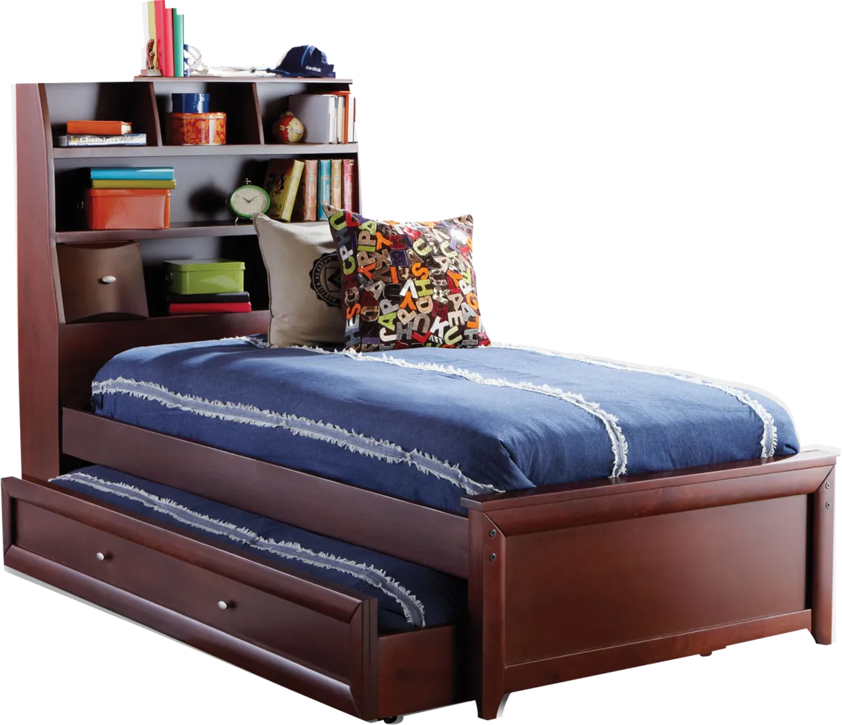 Kids Ivy League Cherry 4 Pc Full Bookcase Bed with Twin Storage Trundle - Thumbnail - Image 1