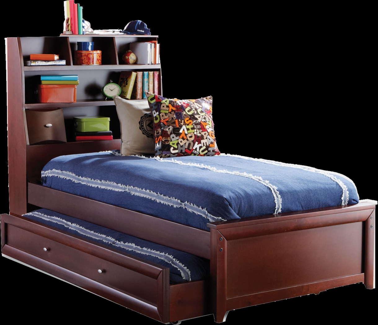 Kids Ivy League Cherry 4 Pc Twin Bookcase Bed with Twin Storage Trundle - Thumbnail - Image 1