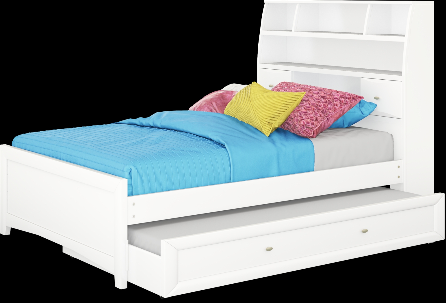 Kids Ivy League White 4 Pc Full Bookcase Bed with Twin Storage Trundle - Thumbnail - Image 1