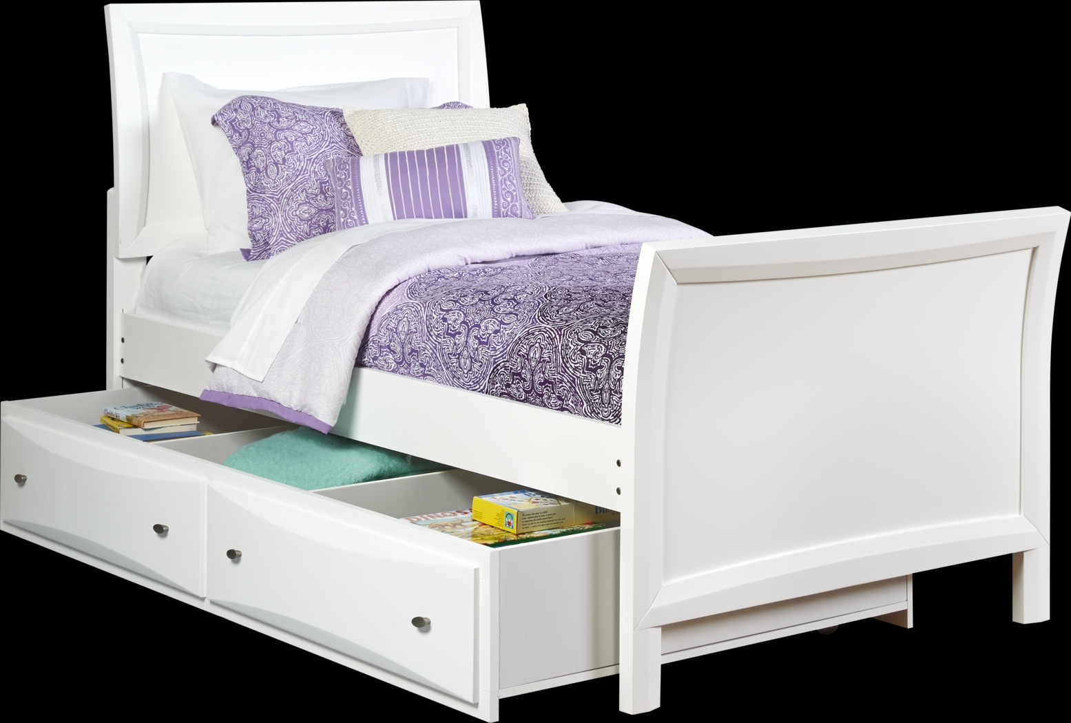 Kids Ivy League White 4 Pc Twin Sleigh Bed with Twin Storage Trundle - Thumbnail - Image 1