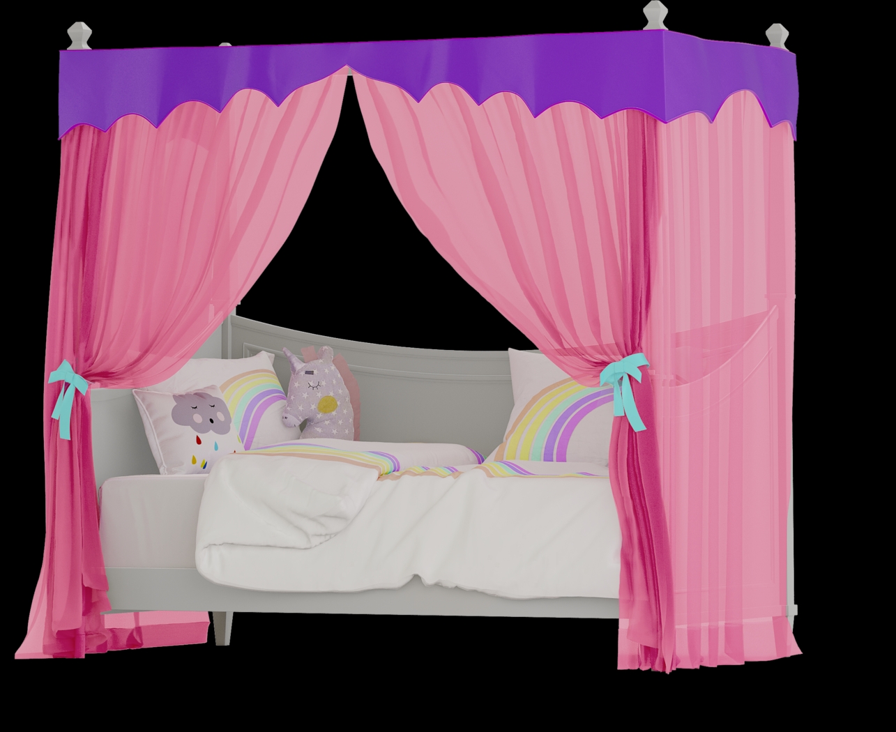 Kids Jaclyn Place Gray Canopy Daybed with Pink and Purple Fabric - Thumbnail - Image 1