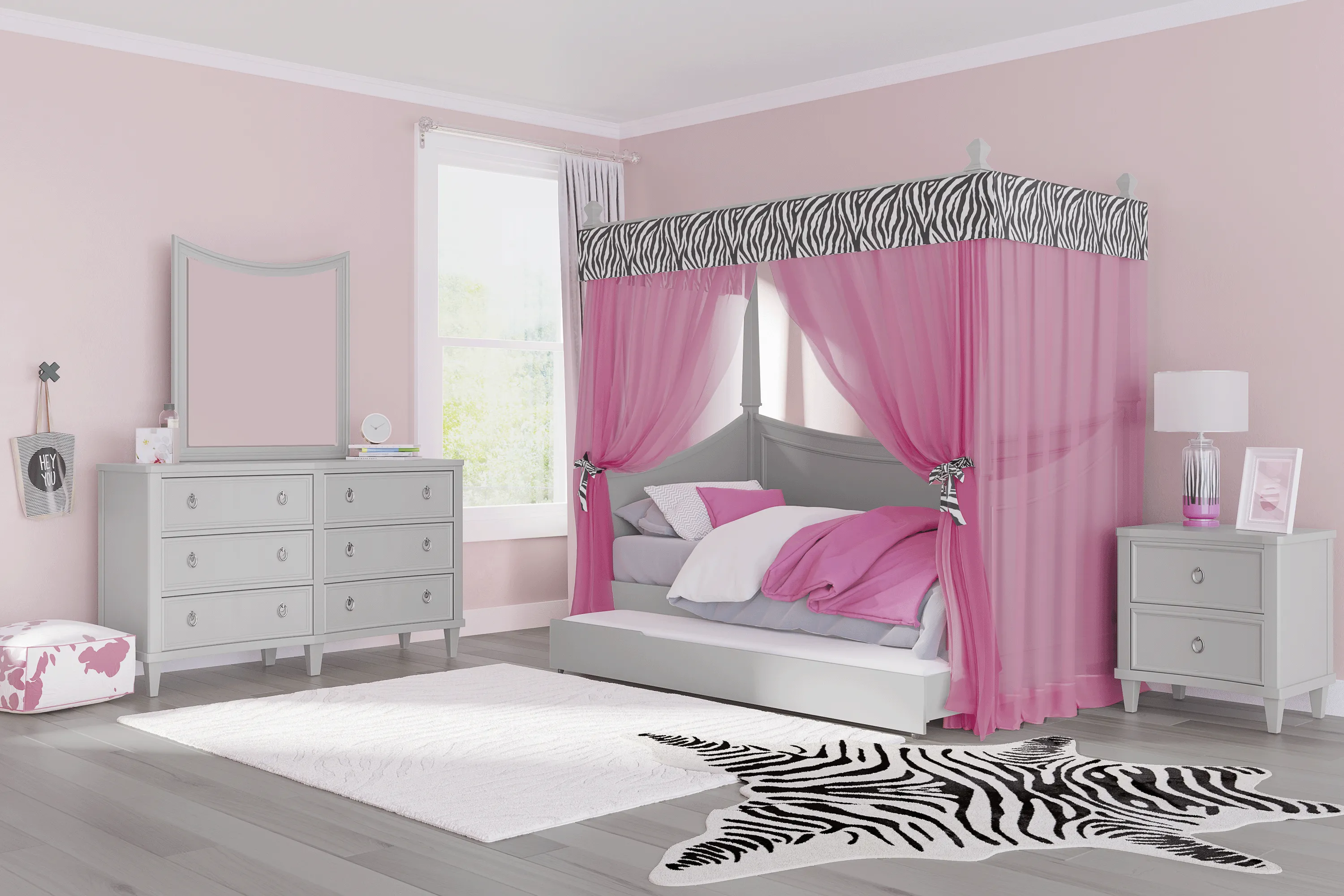 Kids Jaclyn Place Gray Canopy Daybed with Pink Zebra Fabric - Thumbnail - Image 2