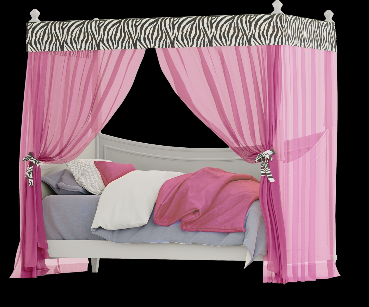 Kids Jaclyn Place Ivory Canopy Daybed with Pink Zebra Fabric - Thumbnail - Image 1