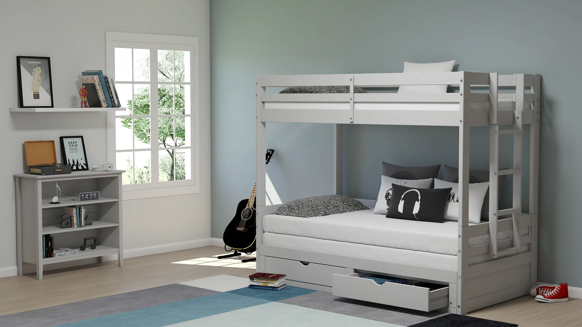 Kids Jariden Dove Gray Twin/Twin Extending Bunk Bed - Thumbnail - Image 2
