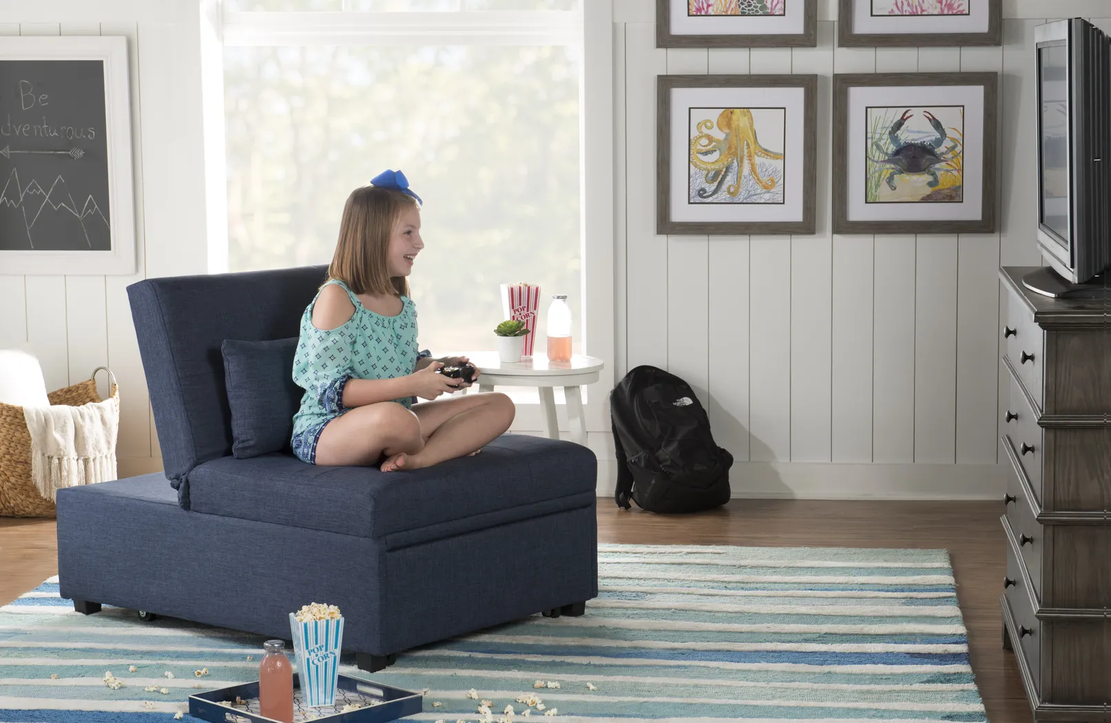 Kids Jaxton Blue Convertible Chair - Thumbnail - Image 3