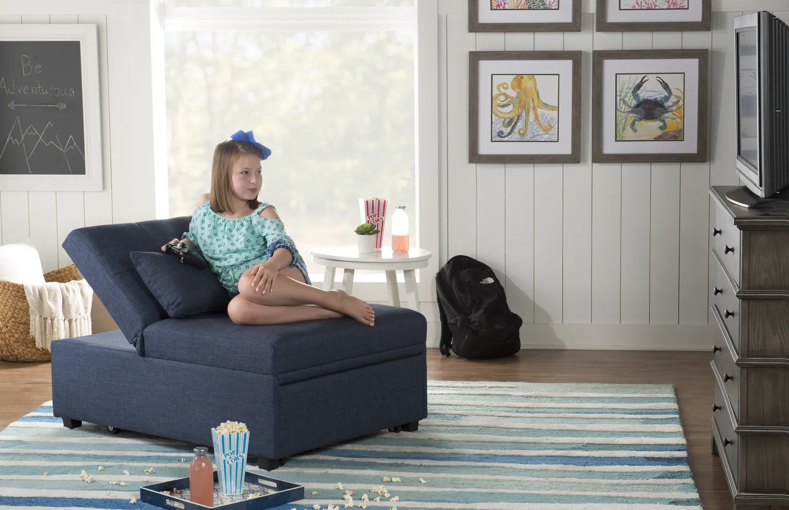 Kids Jaxton Blue Convertible Chair - Thumbnail - Image 5