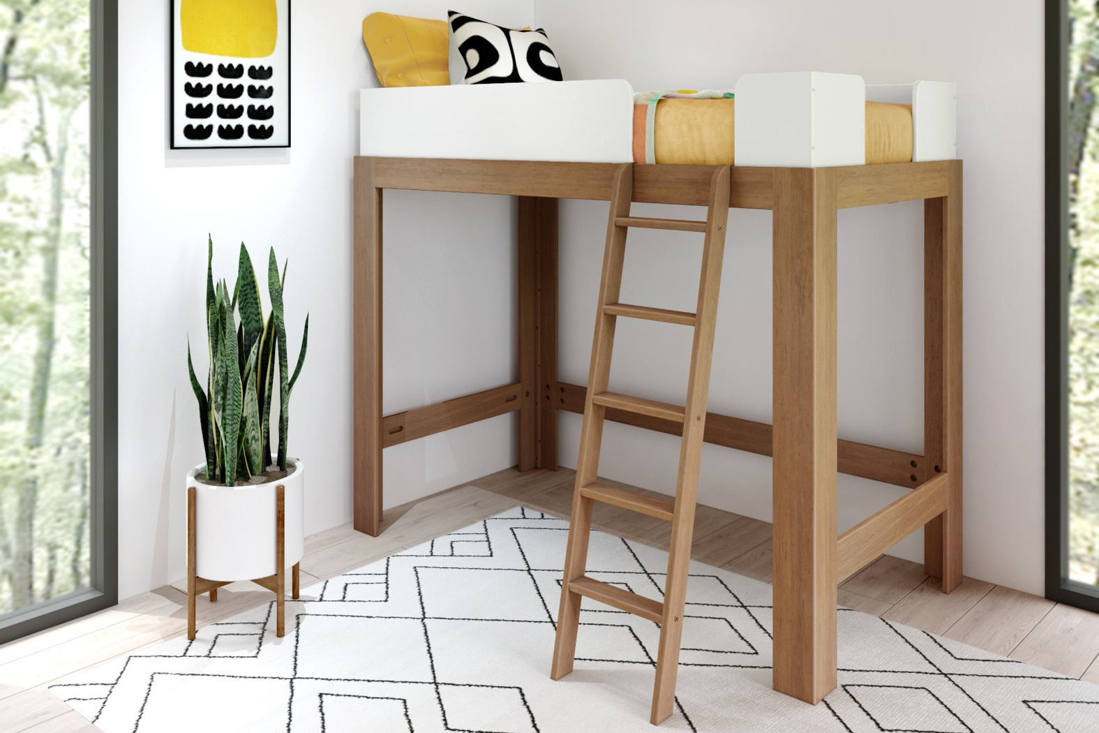 Kids Josefa II Pecan White Twin Loft Bed - Thumbnail - Image 2