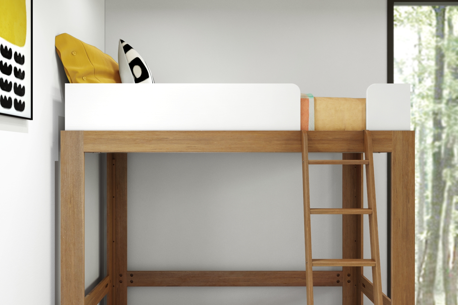 Kids Josefa II Pecan White Twin Loft Bed - Thumbnail - Image 3