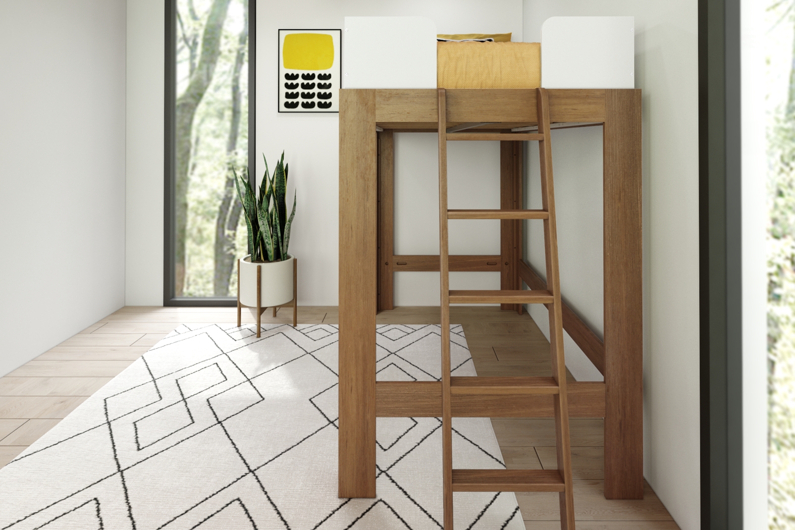 Kids Josefa II Pecan White Twin Loft Bed - Thumbnail - Image 7