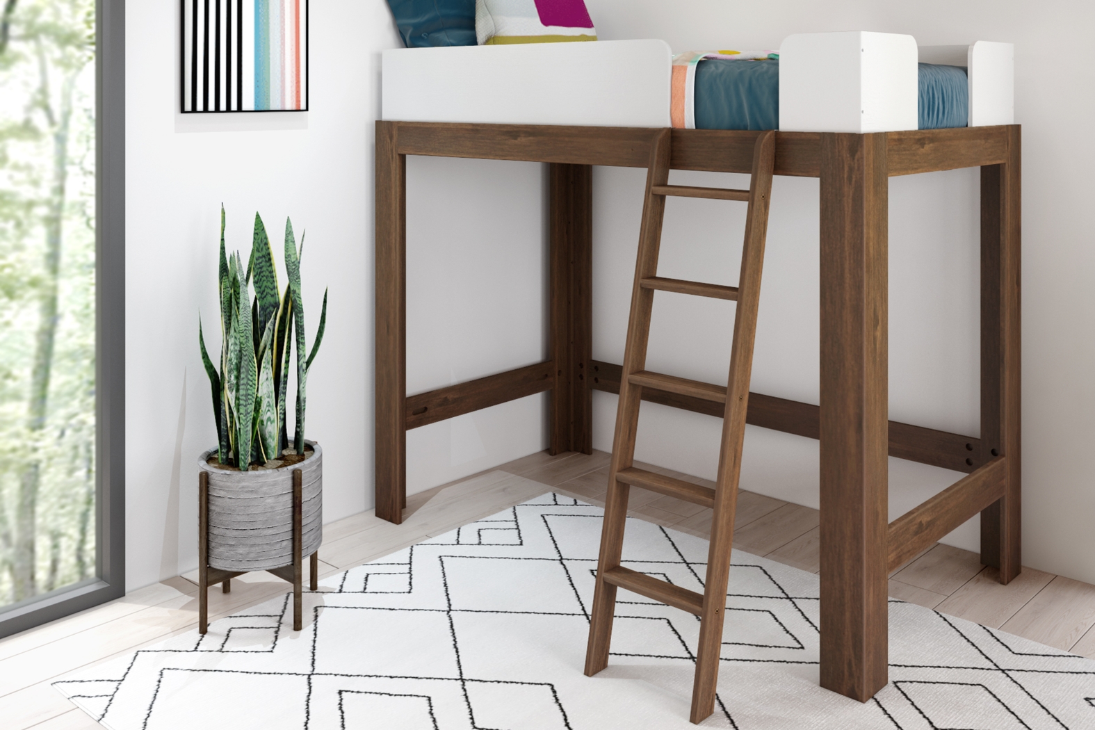 Kids Josefa II Walnut White Twin Loft Bed - Thumbnail - Image 2