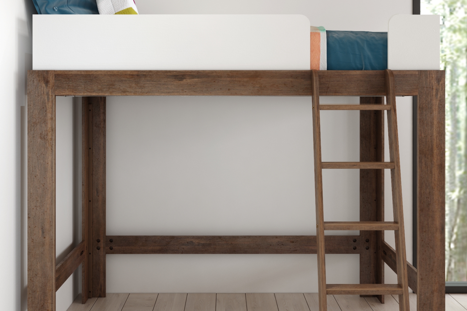 Kids Josefa II Walnut White Twin Loft Bed - Thumbnail - Image 3