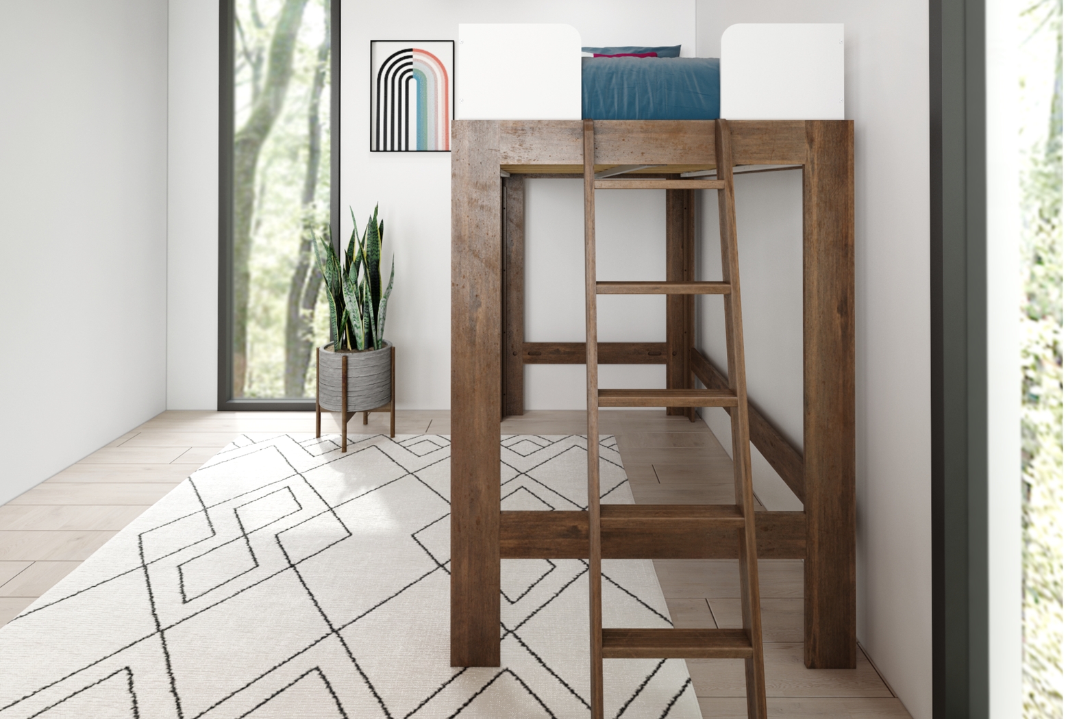 Kids Josefa II Walnut White Twin Loft Bed - Thumbnail - Image 4