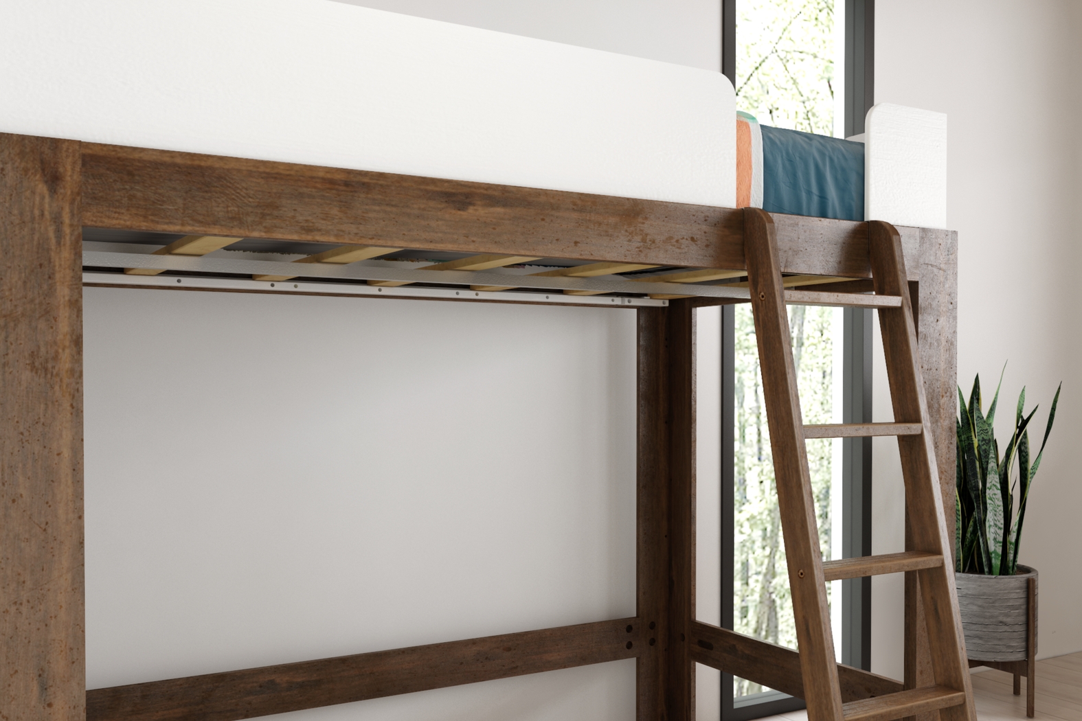 Kids Josefa II Walnut White Twin Loft Bed - Thumbnail - Image 5