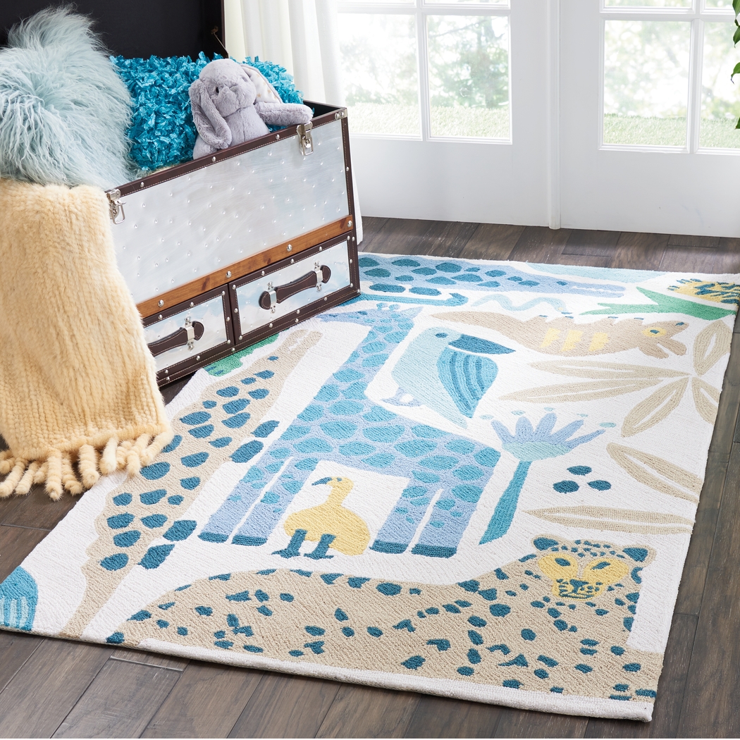 Kids Jungle Garden Blue 3'6 x 5'6 Rug - Thumbnail - Image 2