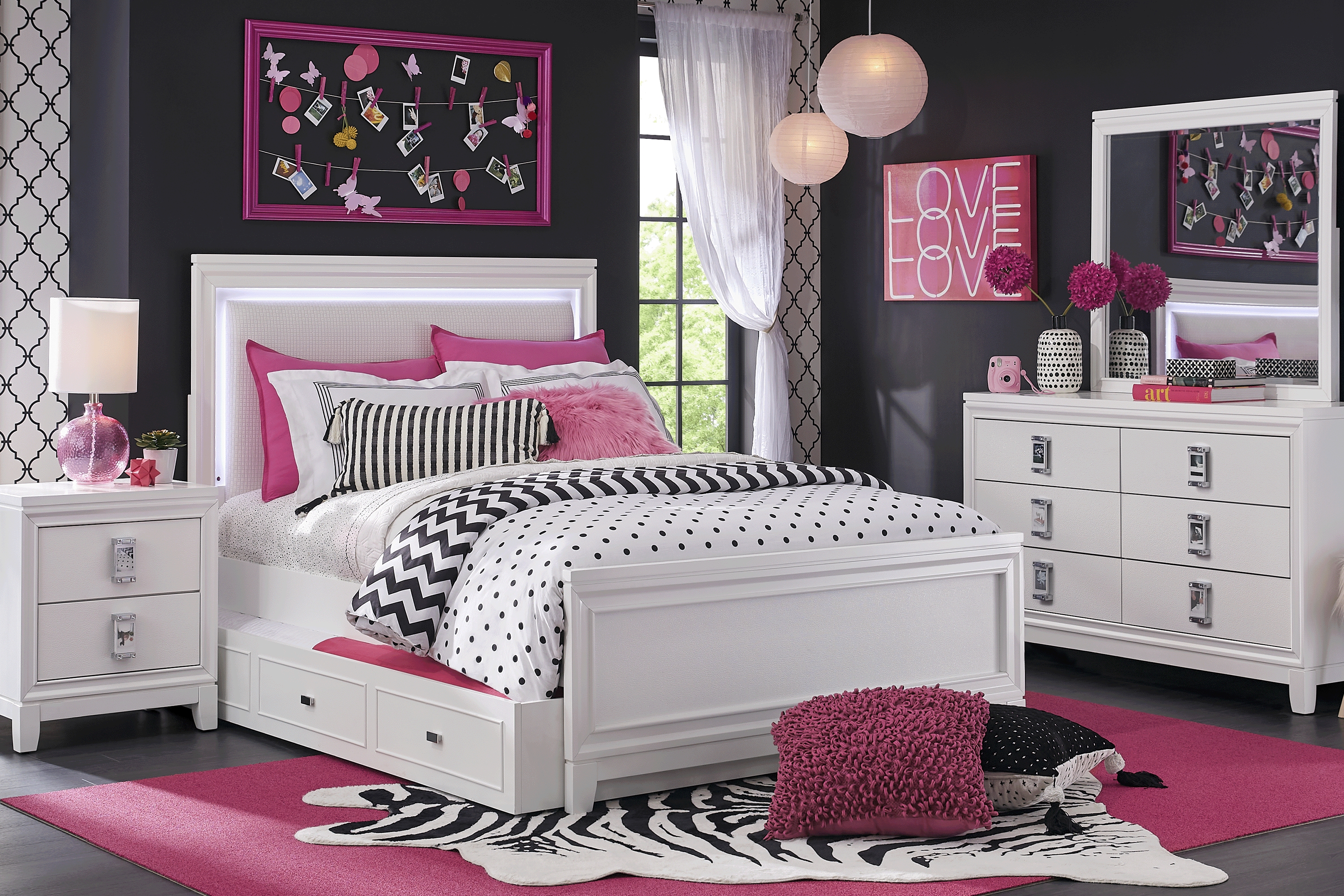 Kids Juno White 5 Pc Full Lighted Upholstered Bedroom - Thumbnail - Image 1