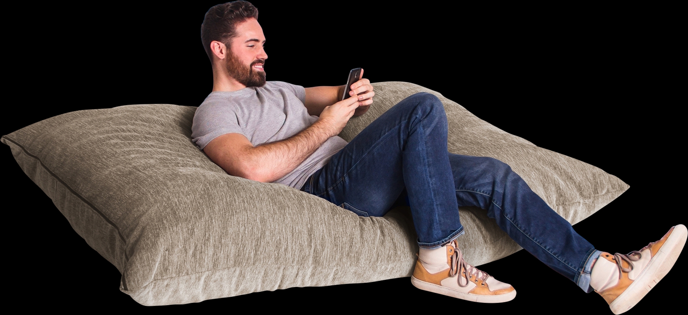 Kids Kimmy Beige Large Bean Bag Chair and Floor Pillow - Thumbnail - Image 2