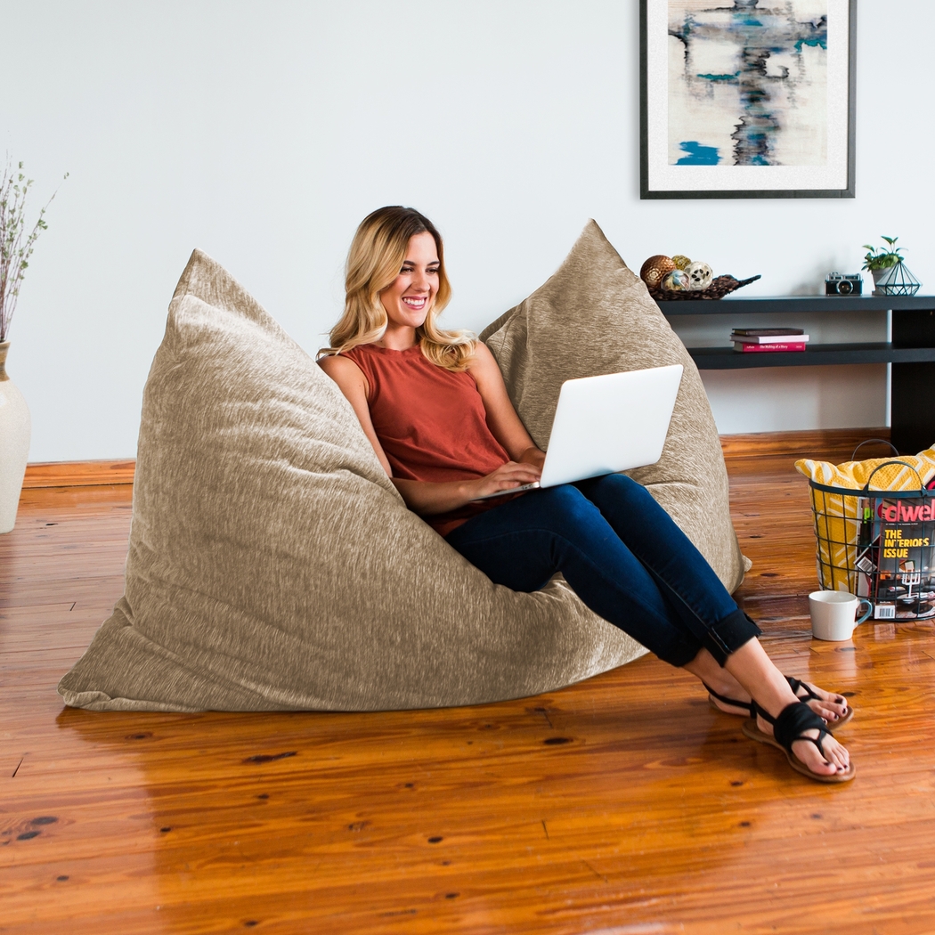 Kids Kimmy Beige Large Bean Bag Chair and Floor Pillow - Thumbnail - Image 7