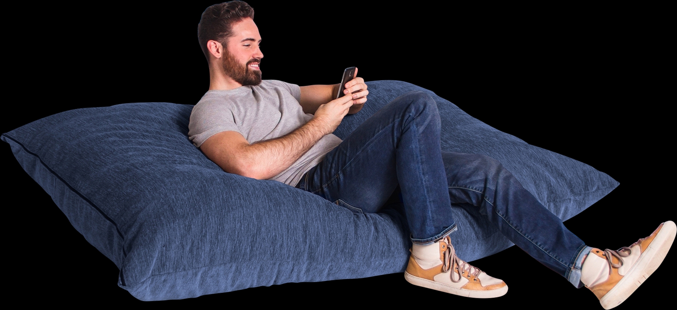 Kids Kimmy Navy Large Bean Bag Chair and Floor Pillow - Thumbnail - Image 2