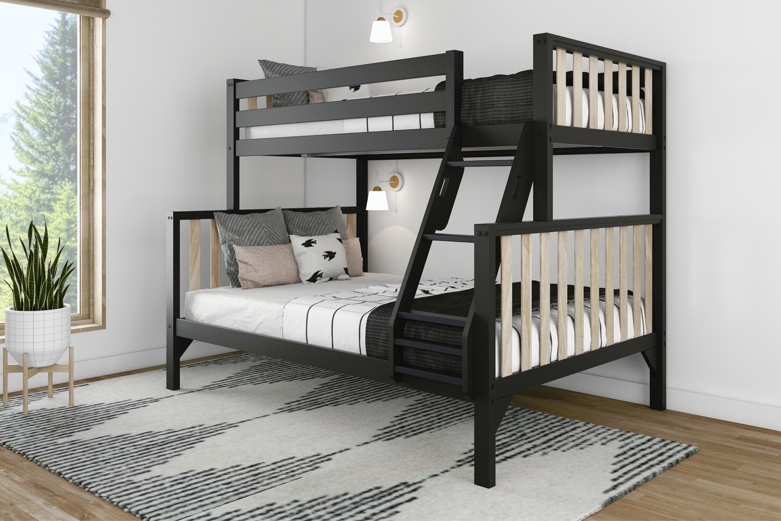 Kids Klaudie II Black Natural Twin/Full Bunk Bed - Thumbnail - Image 2