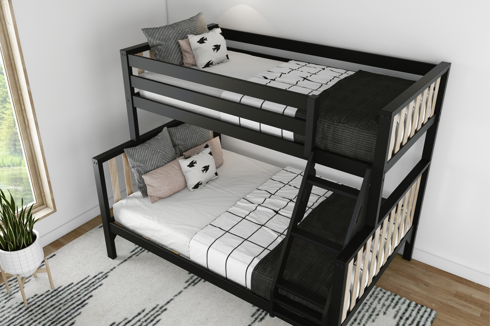 Kids Klaudie II Black Natural Twin/Full Bunk Bed - Thumbnail - Image 4