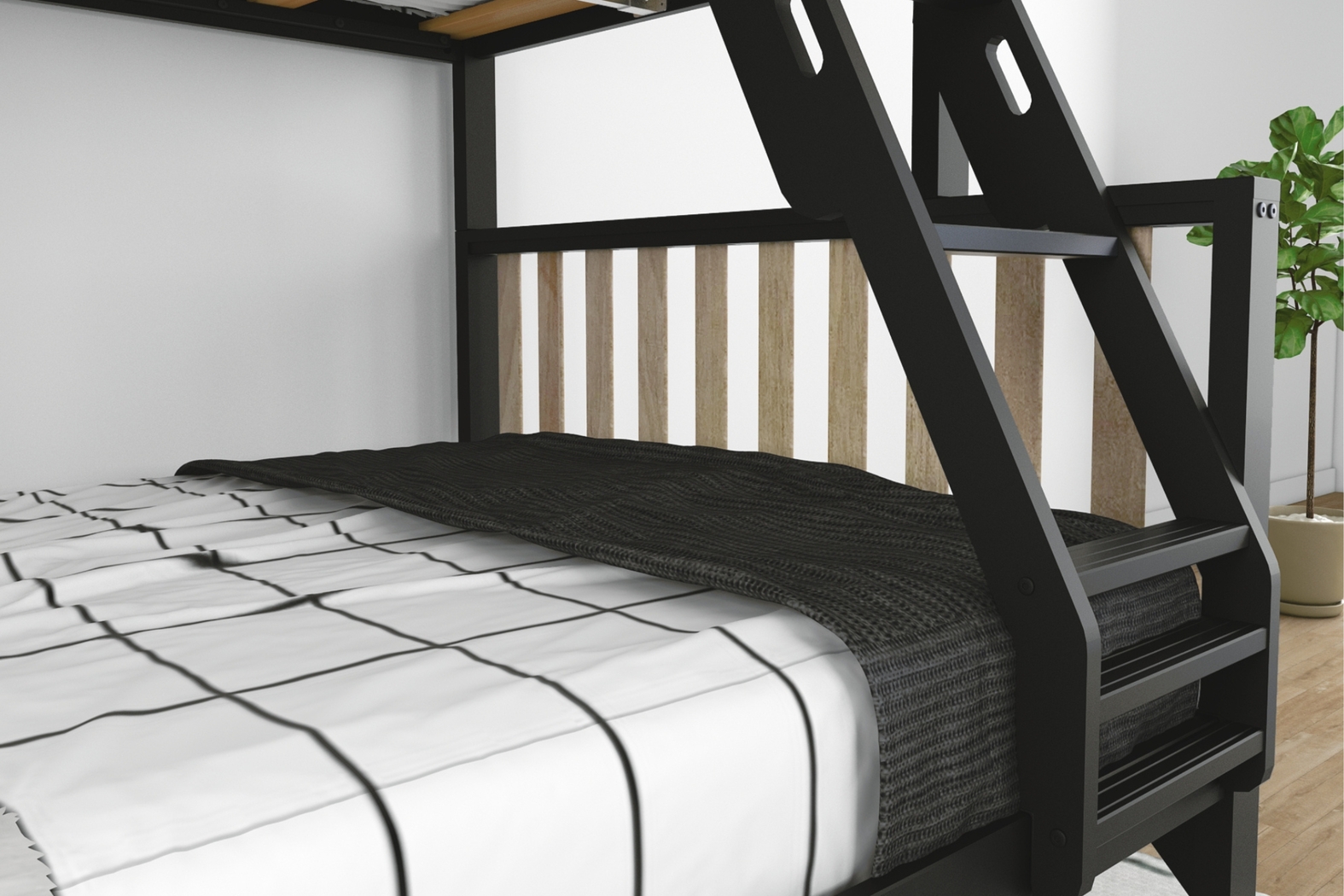 Kids Klaudie II Black Natural Twin/Full Bunk Bed - Thumbnail - Image 6