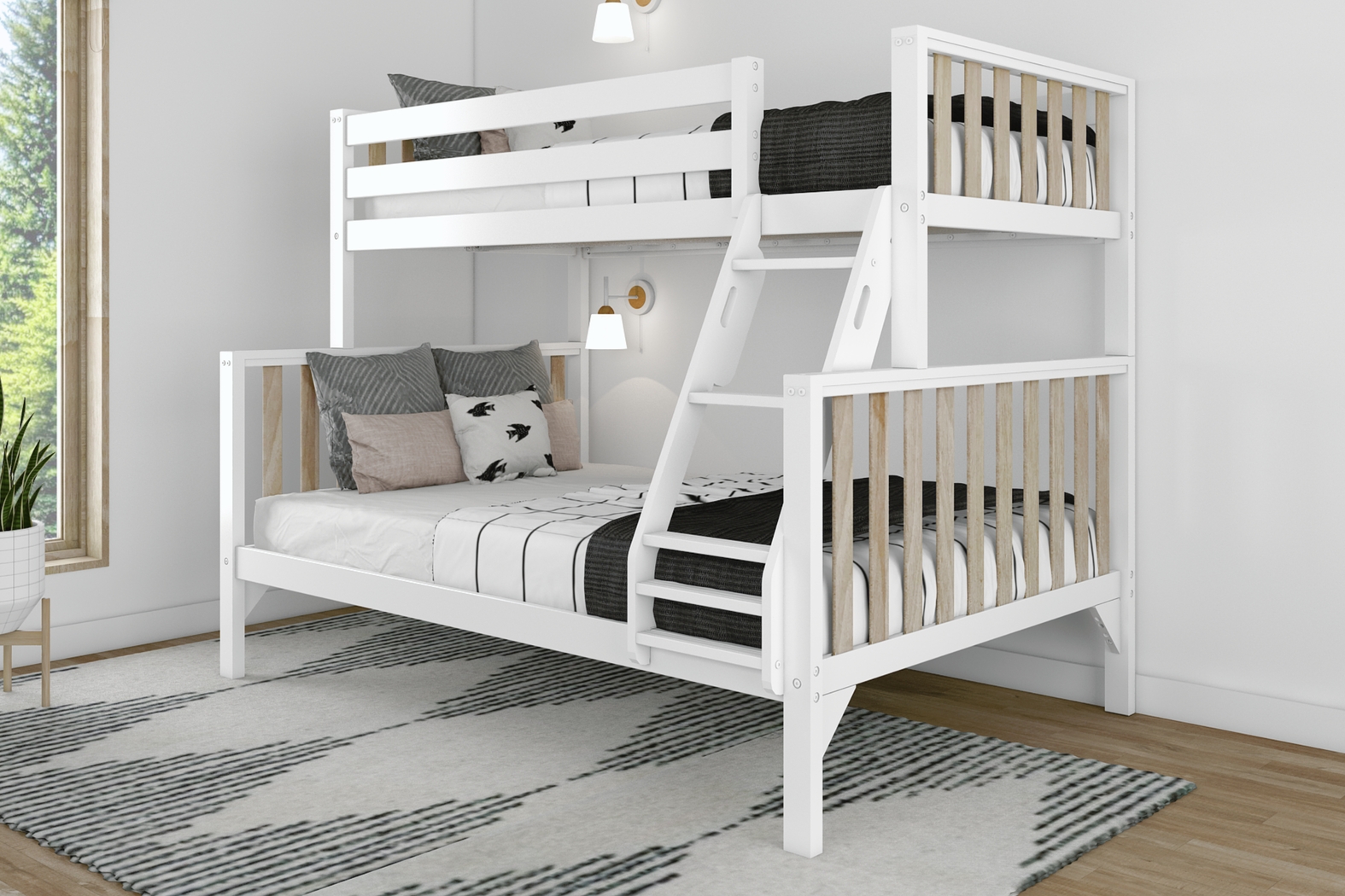 Kids Klaudie II White Twin/Full Natural Bunk Bed - Thumbnail - Image 2