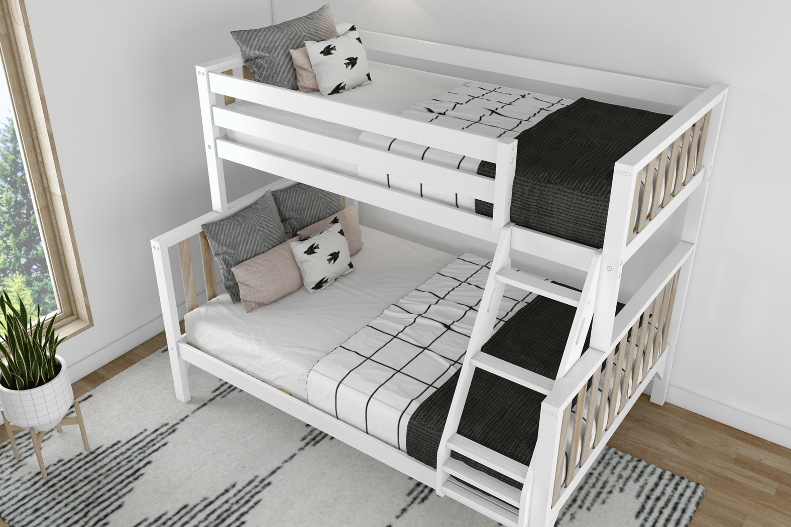 Kids Klaudie II White Twin/Full Natural Bunk Bed - Thumbnail - Image 4