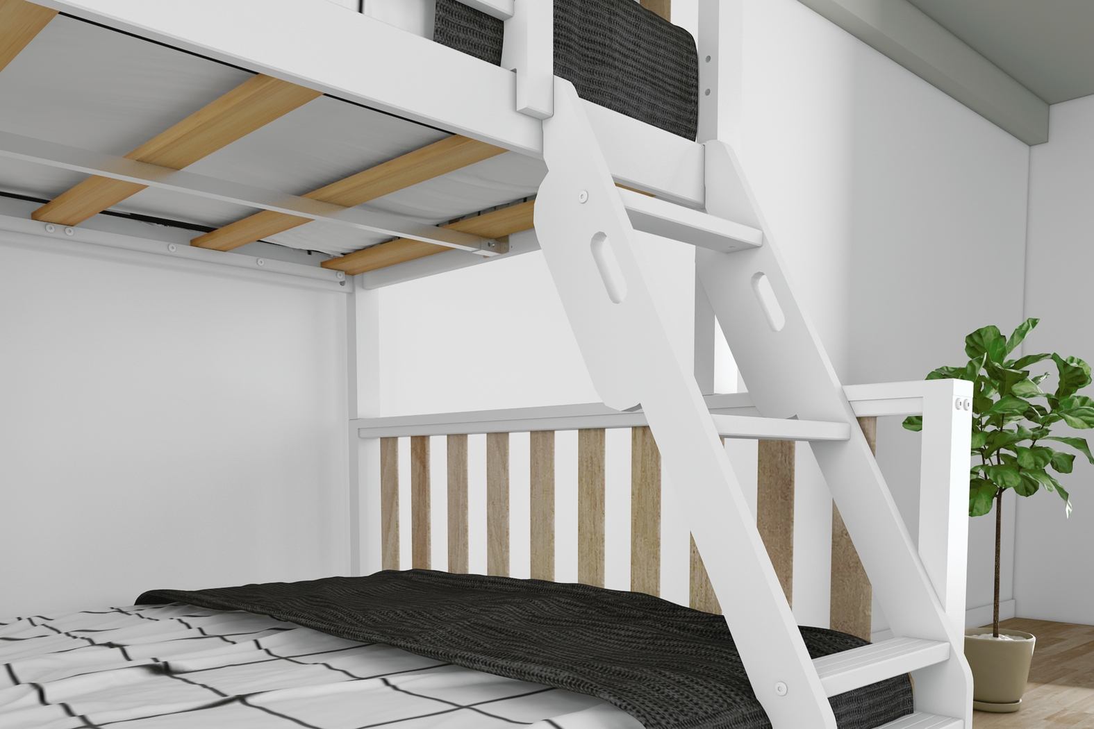Kids Klaudie II White Twin/Full Natural Bunk Bed - Thumbnail - Image 5