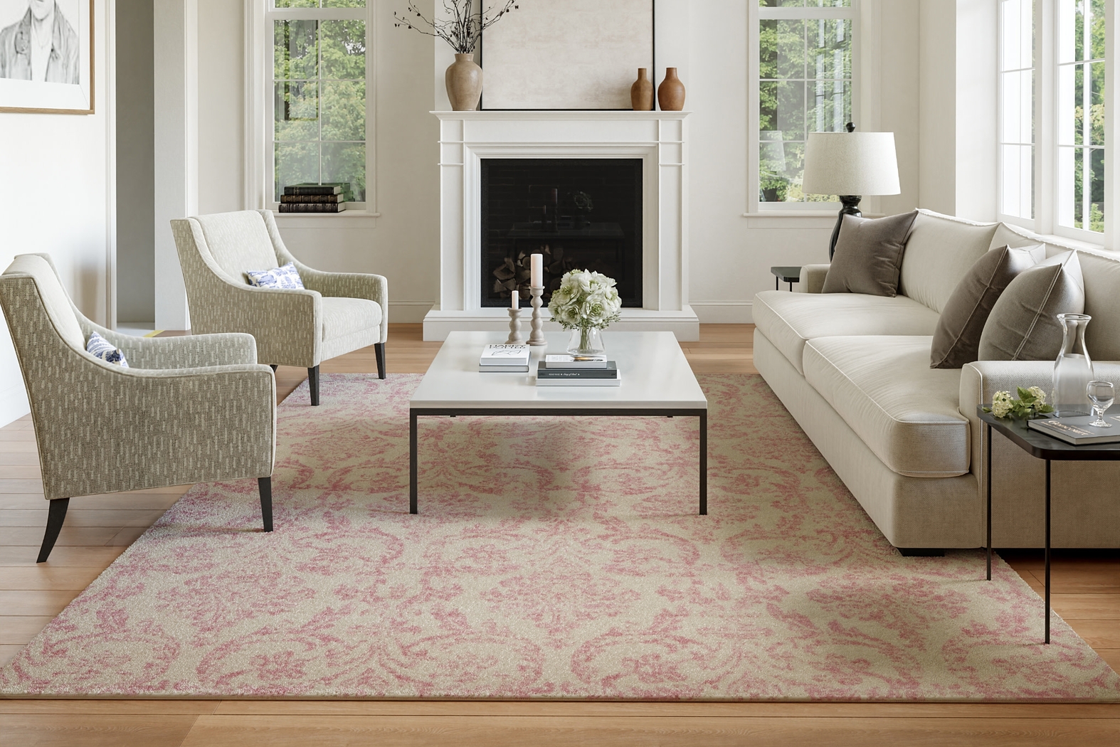 Kids Little Princess Decor Pink 7'10 X 9'10 Damask Rug - Thumbnail - Image 2