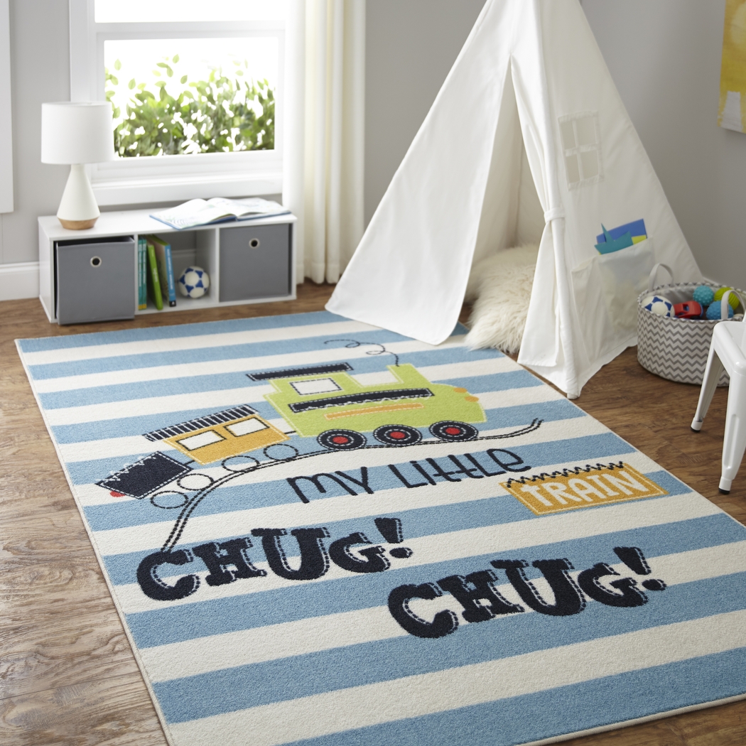 Kids Little Tracks Blue 3' x 5' Rug - Thumbnail - Image 2