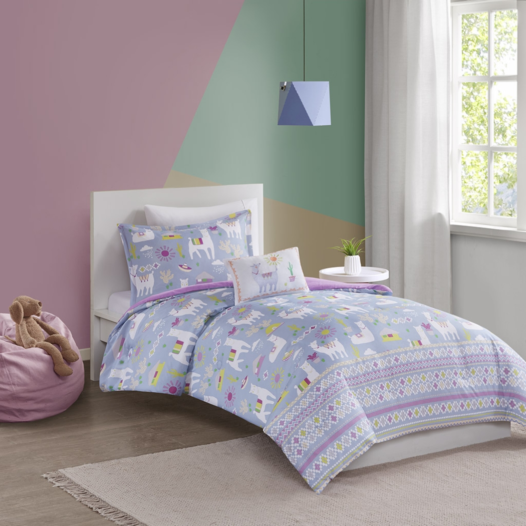 Kids Llama Picnic Lavender 4 Pc Full/Queen Comforter Set - Thumbnail - Image 8