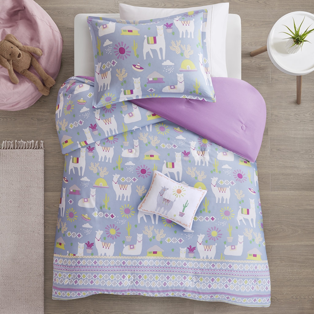 Kids Llama Picnic Lavender 4 Pc Full/Queen Comforter Set - Thumbnail - Image 1